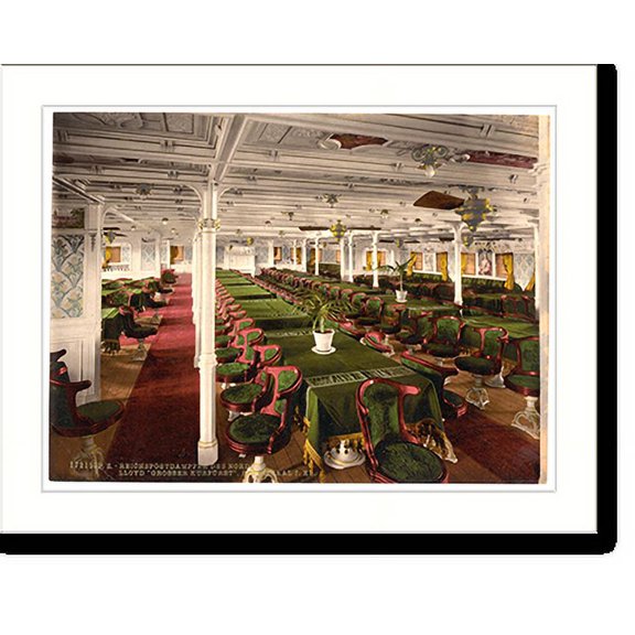 Historic Print, "Grosser Kurfurst" dining room first class North German Lloyd Royal Mail Steamers, 16" x 20"