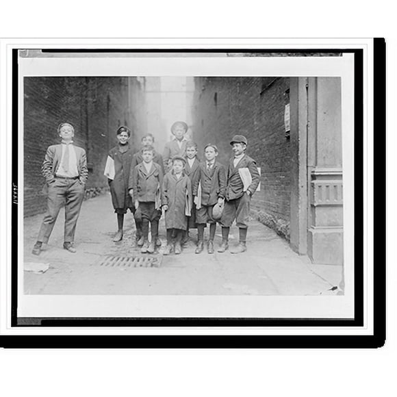 Historic Print, Group of Nashville newsies. In middle of group is 7-year-old Sam. Smart and profane. He sells nights also. Location: Nashville, Tennessee., 18" x 24"