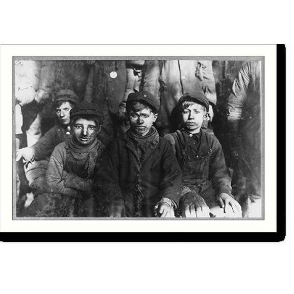 Historic Print, Group of Breaker boys. Smallest is Sam Belloma, Pine Street. (See label #1949). Location: Pittston, Pennsylvania., 18" x 24"
