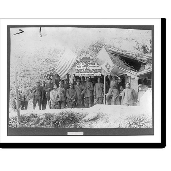 Historic Print, [Group of men posed at American Red Cross station on the Grappa, Italian Front], 18" x 24"