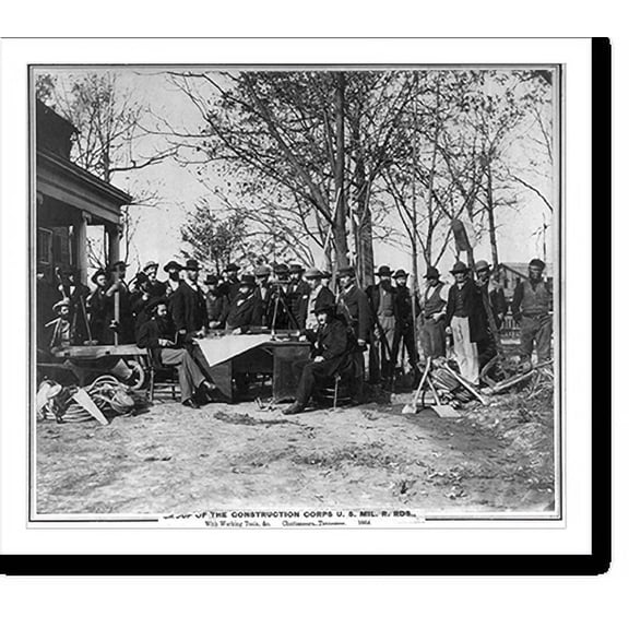 Historic Print, Group of the Construction Corps U.S. Mil. R. Rds., with working tools, etc., Chattanooga, Tennessee, 18" x 24"