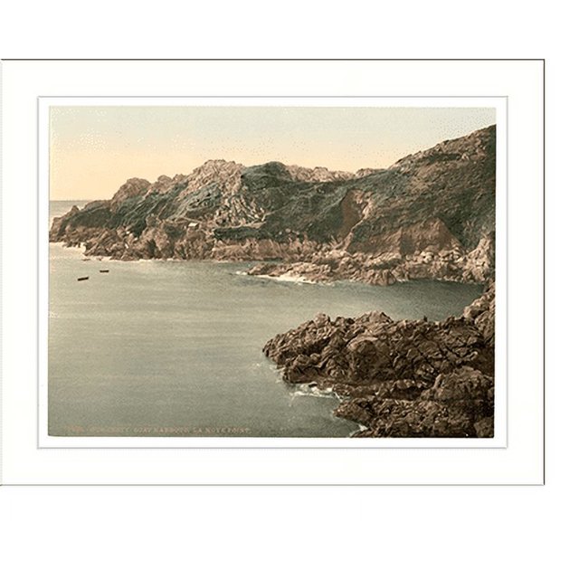 Historic Print, Guernsey boat harbor La Maye Point Channel Islands