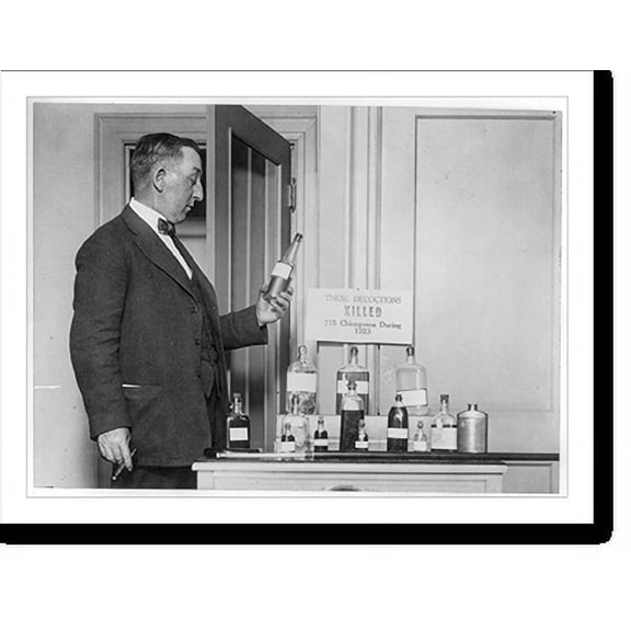 Historic Print, H.C. Case of the Association Against the Prohibition Amendment displaying some of the poisonous liquors obtained from the Chicago Health Dept., 16" x 20"