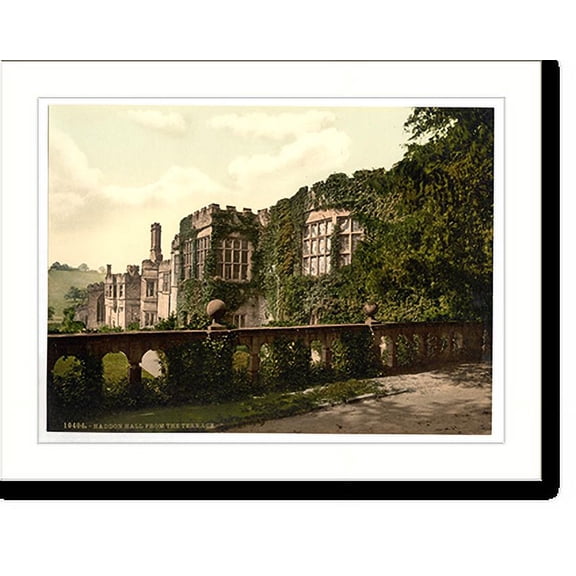 Historic Print, Haddon Hall from terrace steps Derbyshire England, 16" x 20"