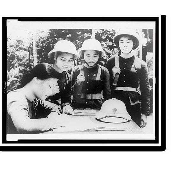 Historic Print, Hanoi, North Vietnam - three young women look on as another signs up"", 16" x 20"