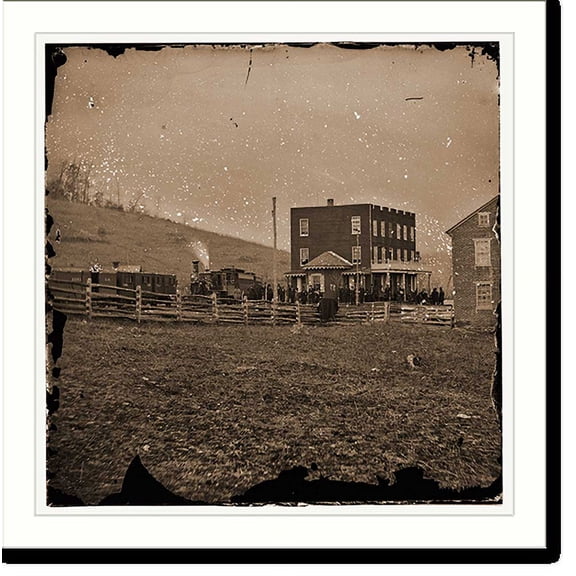 Historic Print, Hanover Junction Pennsylvania. Passenger train and crowd at station, 16" x 20"