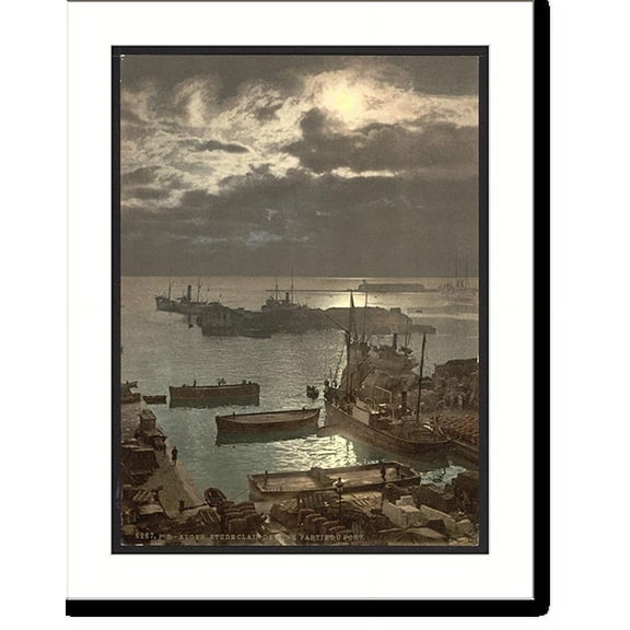 Historic Print, Harbor by moonlight II Algiers Algeria, 18" x 24"