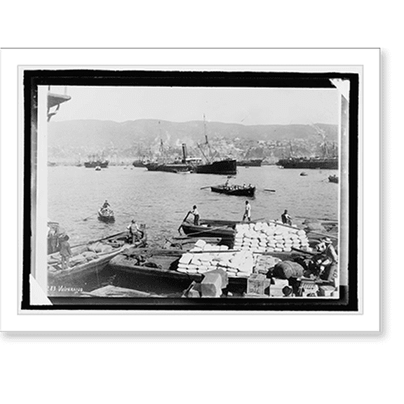 Historic Print, Harbor of Valparaiso, Chile, 16" x 20"