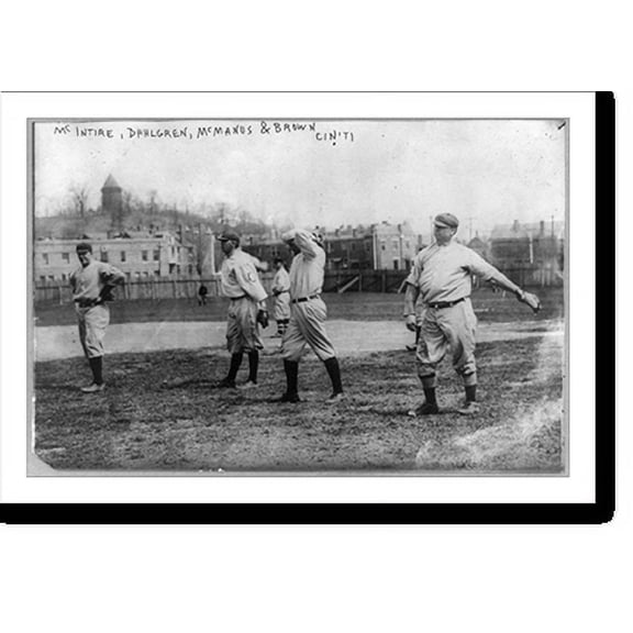 Historic Print, [Harry McIntire, Dahlgren, Joab Logan Joe" McManus, and Mordecai "Three Fingers" Brown of Cincinnati baseball team on field]", 18" x 24"