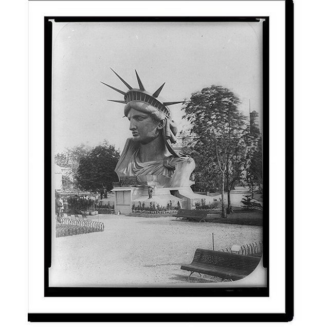 Historic Print, [Head of Statue of Liberty on display in park in Paris