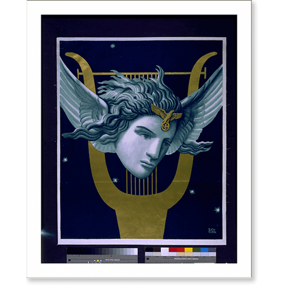 Historic Print, [Head with wings and National Socialist party insignia on forehead, lyre in background].Rich Klein. - 2, 16" x 20"