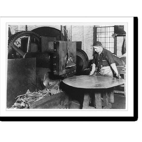 Historic Print, [Henry Disston & Sons plant, Philadelphia, Pa.: Trimming steel plates round for circular saws], 18" x 24"