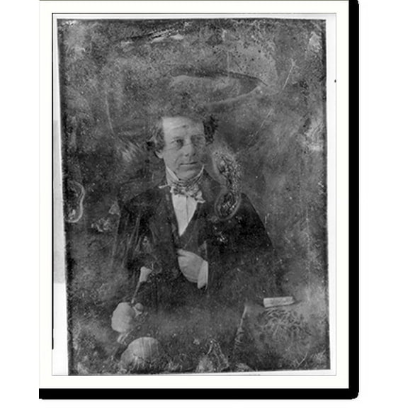 Historic Print, [Henry Inman with walking stick, half-length portrait, facing three-quarters to the right, seated, with a book on a small table covered with a tablecloth showing lyre or...18" x 24"
