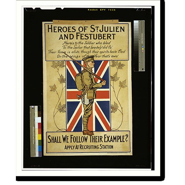 Historic Print, Heros of St. Julien and Festubert. shall we follow