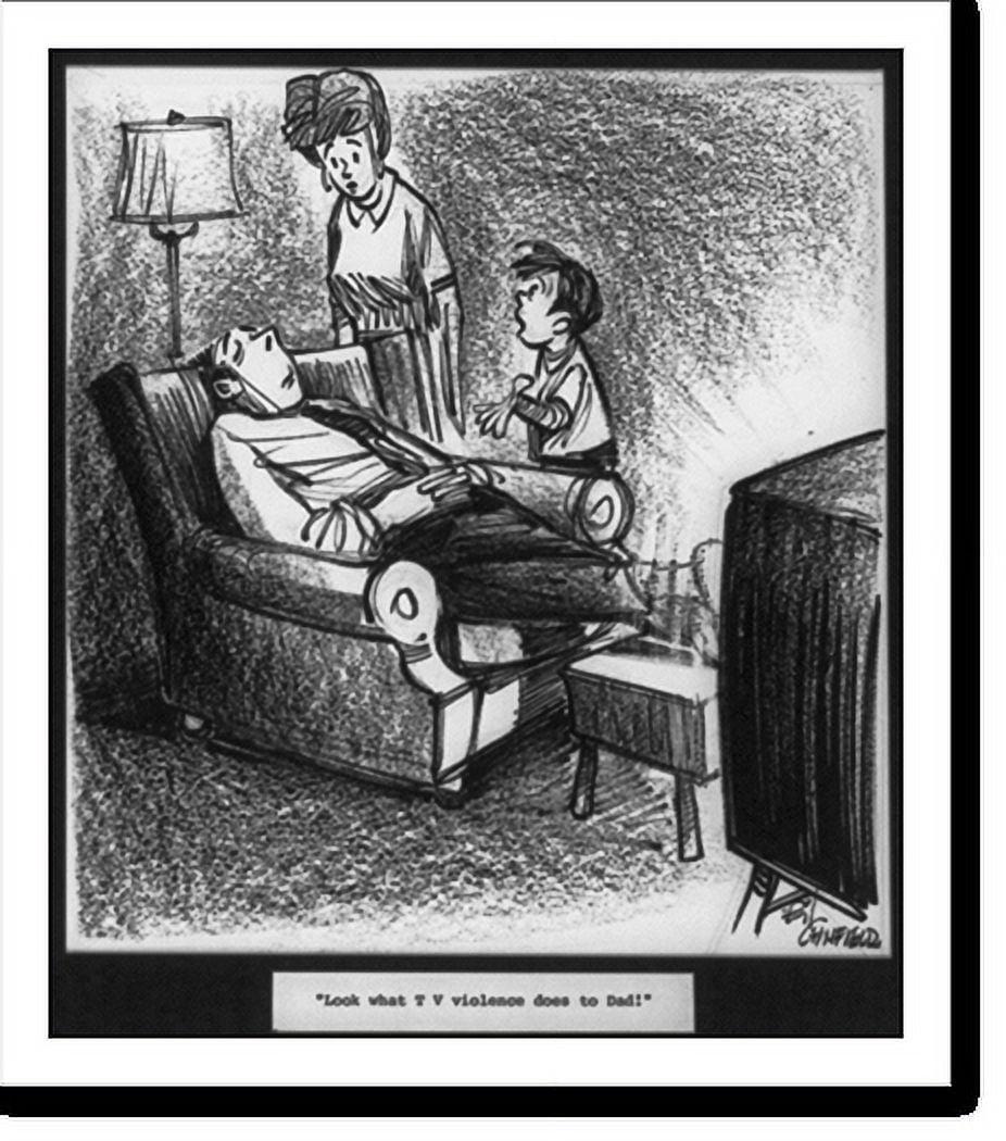 Historic Print, Hey Mom, look what violence on TV does to Dad!"", 16" x