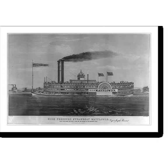 Historic Print, High pressure steamboat Mayflower first class packet between St. Louis and New Orleans on the Mississippi River - Capt. Joseph Brown., 16" x 20"