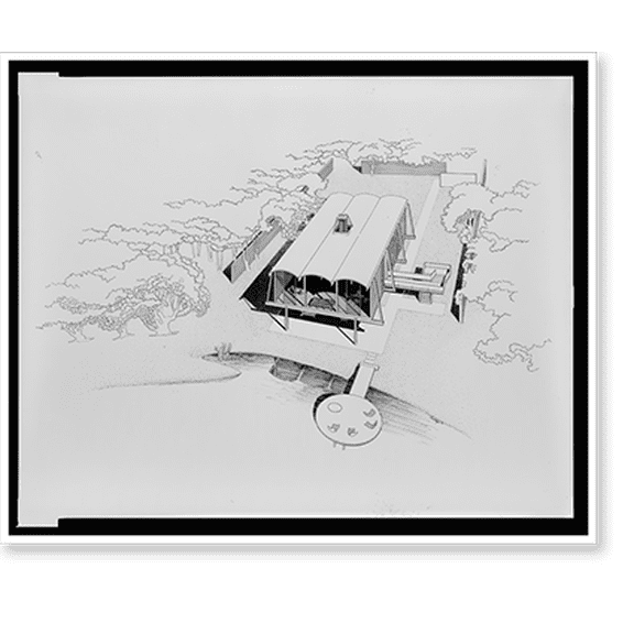 Historic Print, [Hook guest house, Siesta Key, Florida. Bird's-eye view. Rendering].Rudolph '52., 16" x 20"
