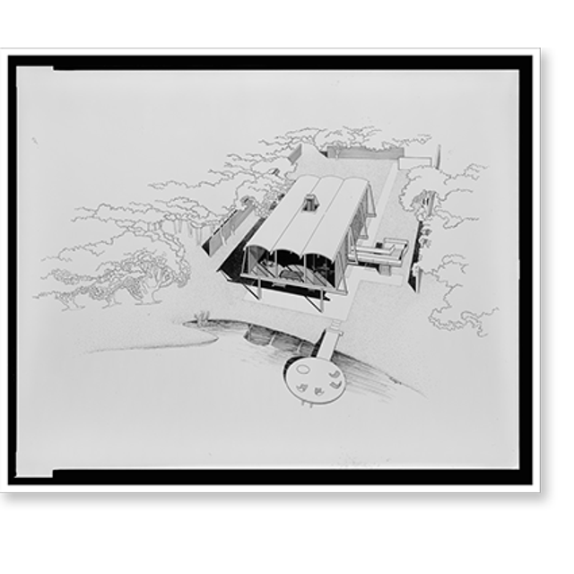 Historic Print, [Hook guest house, Siesta Key, Florida. Bird'seye view. Rendering].Rudolph '52