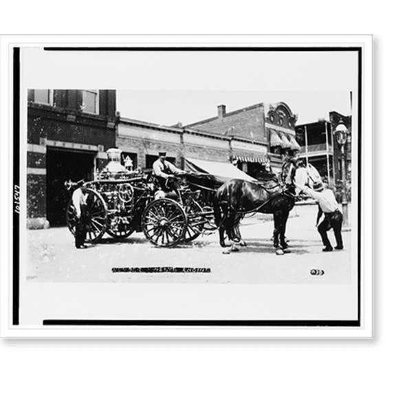 Historic Print, Horse-drawn fire engine of Engine Company No. 12 outside firehouse, 1626 North Capitol Street, N.W., Washington, D.C., 18" x 24"