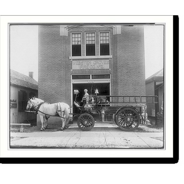 Historic Print, [Horsedrawn fire truck in front of ster Groves Fire