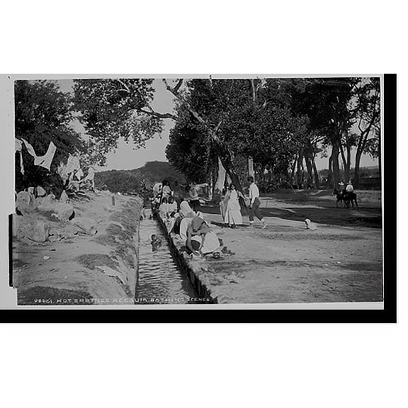 Historic Print, Hot springs acequia, bathing scene, 16" x 20"