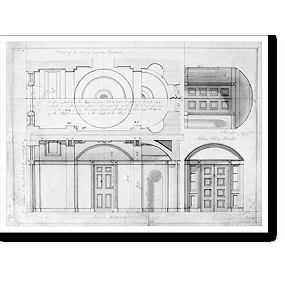 Historic Print, [House (Decatur House") for Commodore Stephen Decatur, 748 Jackson Place, N.W., Washington, D.C. Hall section, door elevation, and reflected ceiling]", 18" x 24"