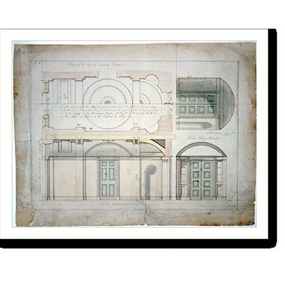 Historic Print, [House (Decatur House") for Commodore Stephen Decatur, 748 Jackson Place, N.W., Washington, D.C. Hall section, door elevation, and reflected ceiling]" - 2, 18" x 24"