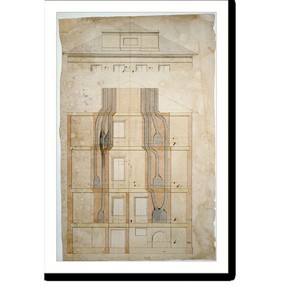 Historic Print, [House (Decatur House") for Commodore Stephen Decatur, 748 Jackson Place, N.W., Washington, D.C. Roof elevation, flue diagram, and parapet]" - 2, 18" x 24"