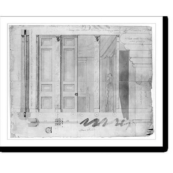 Historic Print, [House (Decatur House") for Commodore Stephen Decatur, 748 Jackson Place, N.W., Washington, D.C. Sliding door elevation and pilaster capital]", 18" x 24"