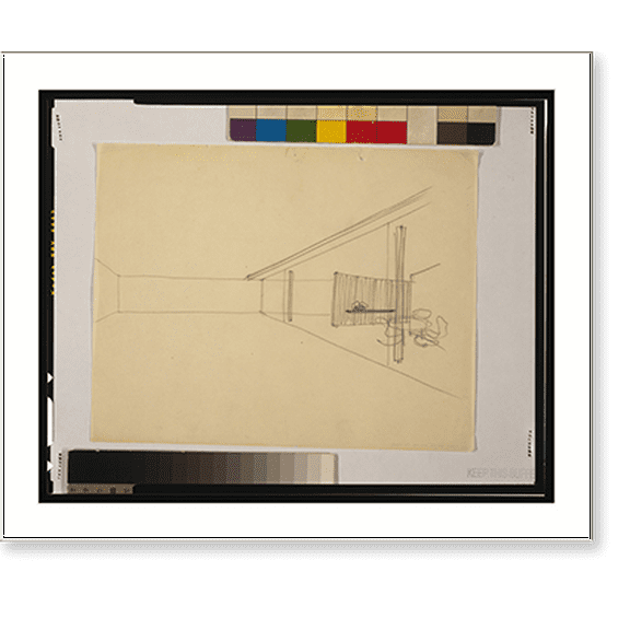 Historic Print, [House (One-bedroom Court House") Sketch exterior to furnished interior perspective]", 16" x 20"