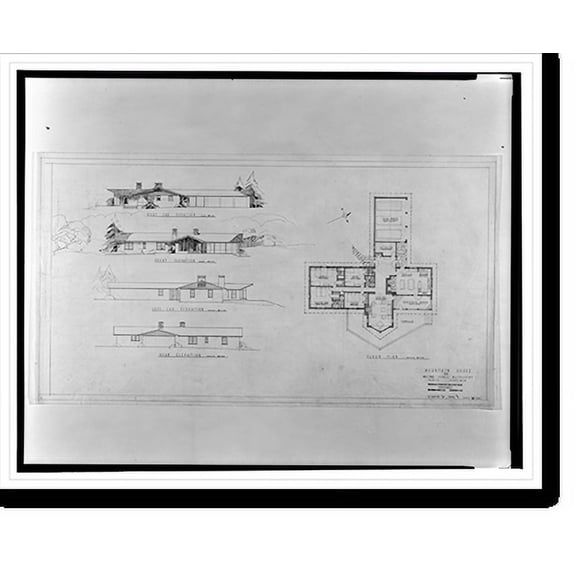 Historic Print, [House (mountain house") for Mr. and Mrs. James Matthews, Route 17 and Route 50, Paris, Virginia. Floor plan and elevations, scheme A]", 18" x 24"