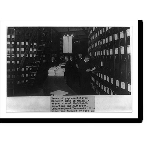 Historic Print, House of Representatives Document Room, which was damaged by fire in the U.S. Capitol last night, 18" x 24"