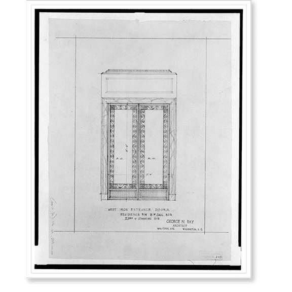 Historic Print, [House (residence") for B.F. Saul, 23rd Street and Wyoming Avenue, N.W. (lots 35 and 36, square 2528), Washington, D.C. Wrought iron entrance doors]", 18" x 24"