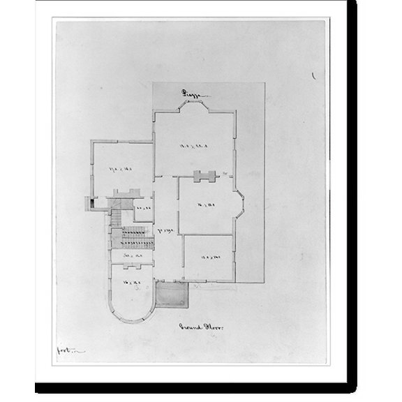 Historic Print, [House with an L-shaped piazza. Chamber and ground - floor plans] - 2, 16" x 20"