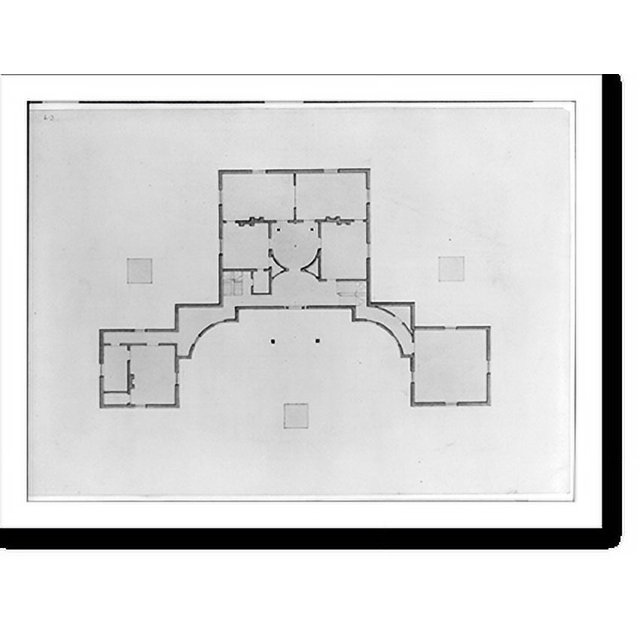 Historic Print, [House with two advance wings and curved hyphens. Floor