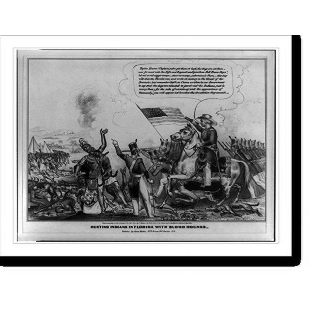 Historic Print, Hunting Indians in Florida with blood hounds, 16" x 20