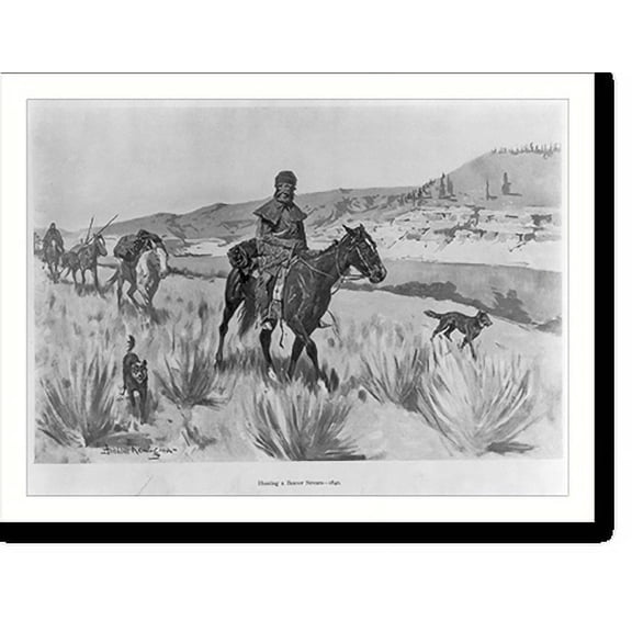 Historic Print, Hunting a beaver stream - 1840, 16" x 20"