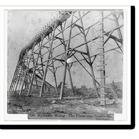 Historic Print, Hydraulic Mning. The Flume near Smartsville, Yuba County, 16" x 20"