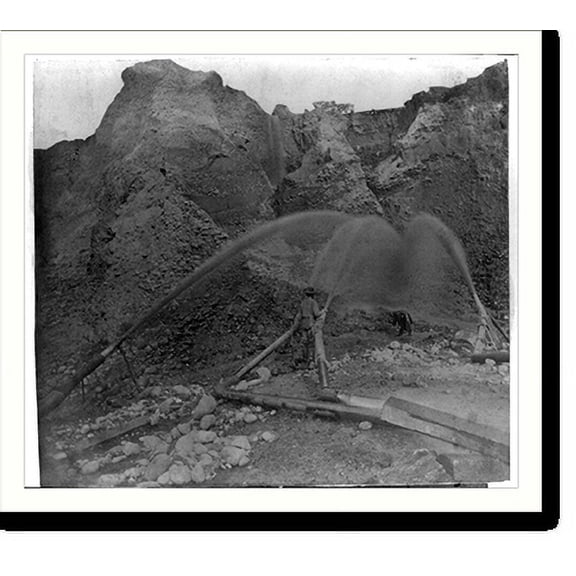 Historic Print, Hydraulic mining - behind the pipes, 16" x 20"
