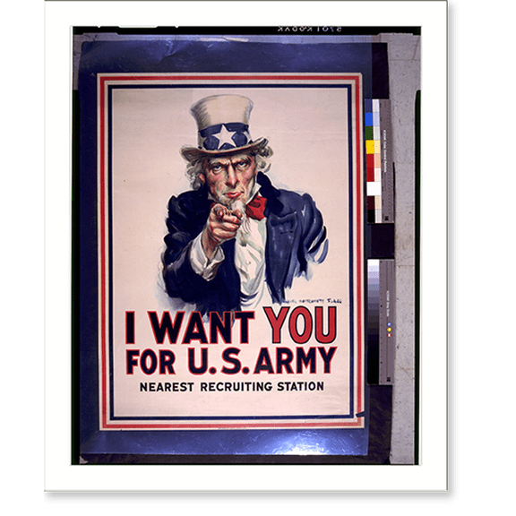 Historic Print, I want you for U.S. Army nearest recruiting station.James Montgomery Flagg. - 4, 16" x 20"