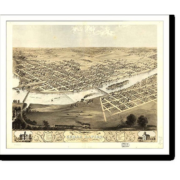 Historic Print, IA Cedar Rapids 1868 MAP, 16" x 20"