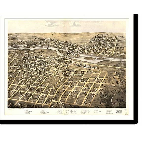 Historic Print, IL Aurora 1867 MAP, 18" x 24"