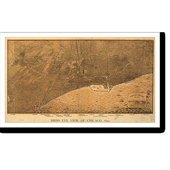 Historic Print, IL Chicago 1892 MAP, 18" x 24"
