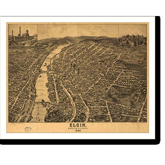 Historic Print, IL Elgin 1880 MAP, 16" x 20"