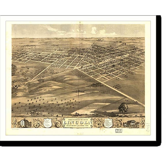 Historic Print, IL Lincoln 1869 MAP, 16" x 20"