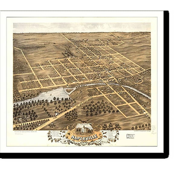 Historic Print, IL Naperville 1869 MAP, 16" x 20"