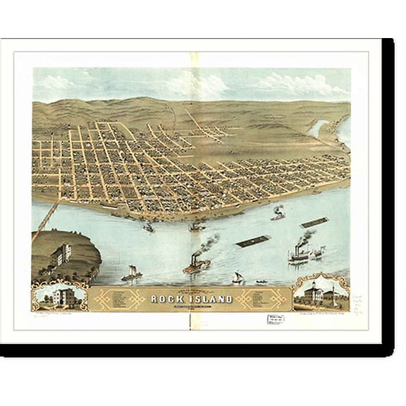 Historic Print, IL Rock Island 1869 MAP, 18" x 24"