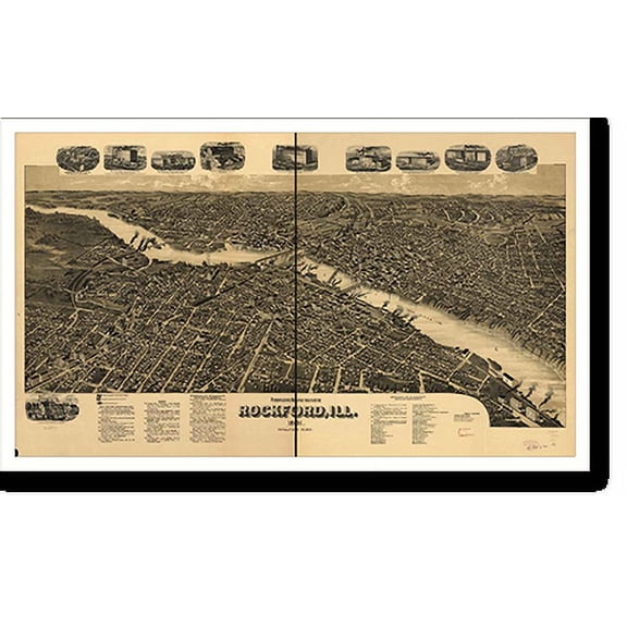 Historic Print, IL Rockford 1891 MAP, 16" x 20"