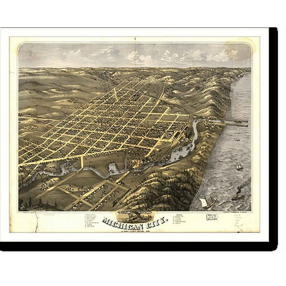 Historic Print, IN Michigan City 1869 MAP, 16" x 20"