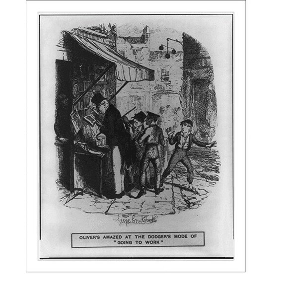Historic Print, [Illus. from Charles Dickens' novel: Oliver Twist watching the Artful Dodger" pick a man's pocket]", 18" x 24"